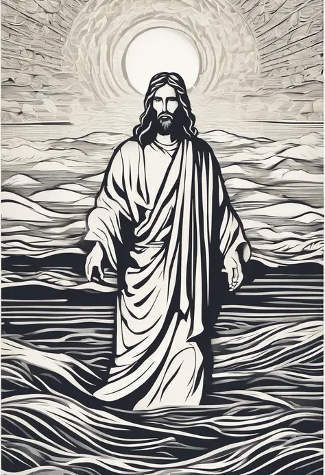 Jesus walking on the waters of the Jordan River, corpo inteiro, estilo ARCADISMO, (master part, melhor qualidade, alta qualidade, ultra-detalhado),