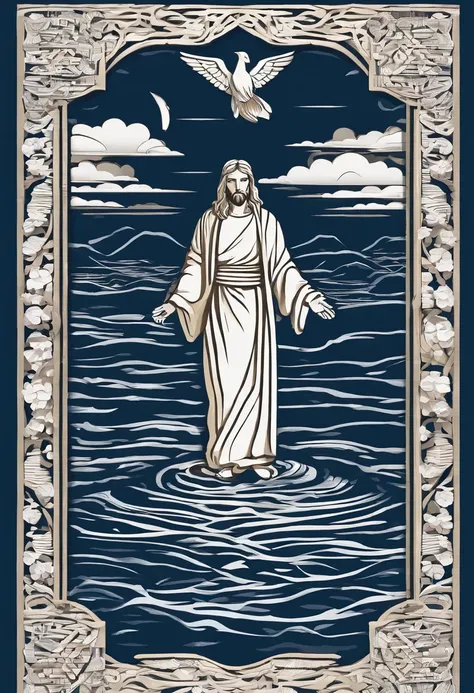 Jesus walking on the waters of the Jordan River, corpo inteiro, estilo ARCADISMO, (master part, melhor qualidade, alta qualidade, ultra-detalhado),