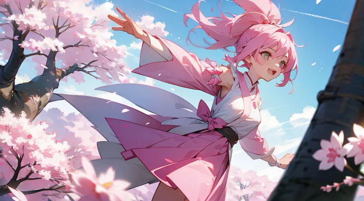 Girl with white hair. Girl with pink hair. Sakura. joying. Best Quality