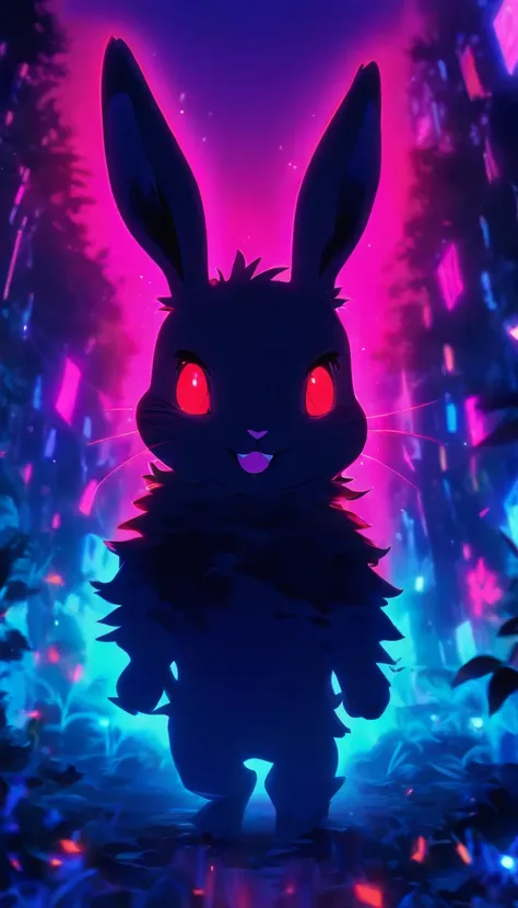 masterpiece super cute but super creepy bunny, bunny, red eyes, scary, neon, iridicent colors, hallucinanting, nature, no_humans, depth of field, to8contrast style, DARK_Glam, wearing DRK_Glam, deep shadows, (dark: 1.4), (8k, RAW photo, best quality, maste...