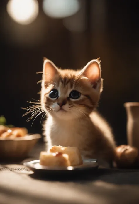 a cute little cat,adolable, Incredibly cute, cute cute, And cute and cute. Eating，Eat cutely