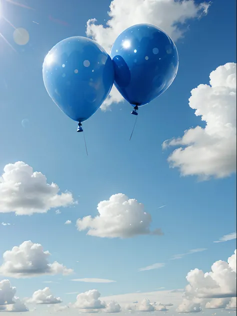 blue sky, clouds, balloons, cute background, background, anime style