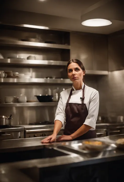 tired kitchen staff, standing in kitchen, shocked, group