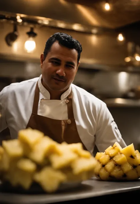 hispanic, chef, offers pineapple salsa, back of house, indonesian kitchen, restaurant