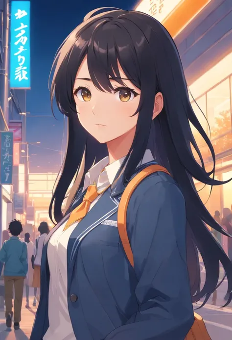 Black Hair Character With School Outfit From Japan Anime Version