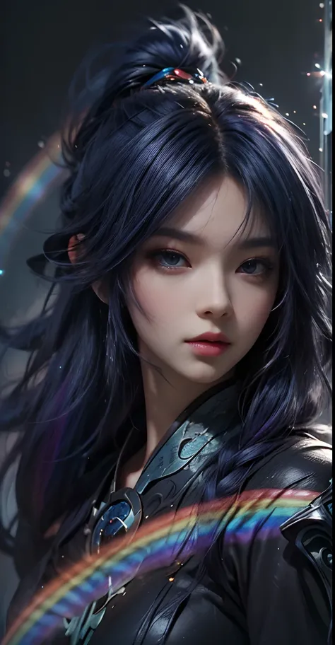 (Anime Girl + Long Hair + Portrait), (Color Hair + Rainbow: 1.5 + Cosmic Hair: 1.2), (Beauty + Fantasy + Anime Style), (8K Wallpaper: 1.2 + 4K Wallpaper: 1.1), (Anime Illustration + Art Style + Art Artwork)