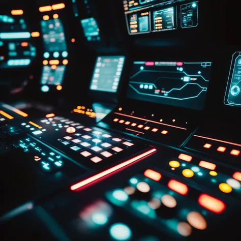 a close up of a control panel with multiple screens and lights, in a spaceship cockpit, ship control panel close-up, softly glowing control panels, inside a space ship, inside a spaceship, high tech space ship interior, sci fi data readouts, engine room on...