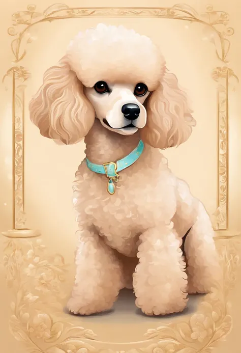 Vector art illustration of a champagne color female poodle dog, Crisp design, Spingo de magia negra, Tetradic pastel colors, Vetor 3D Studio Ghibli, Aquarela--v 5.2