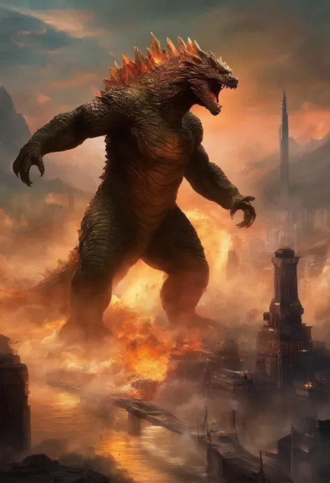 Godzilla King Kong is a giant Godzilla，It has a huge mouth and a huge head, character portrait of godzilla, Godzilla, godzilla portrait, kaiju battle, manticore, shin godzilla, giant kaiju dragon monster, Godzilla vs. Mecha Godzilla, japanese cgi, dinosaur...