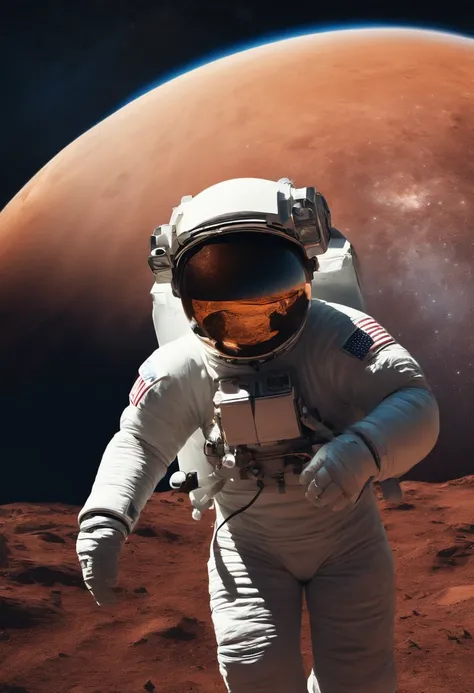 astronauta, heroic, andando na lua e com o planeta terra no fundo da imagem