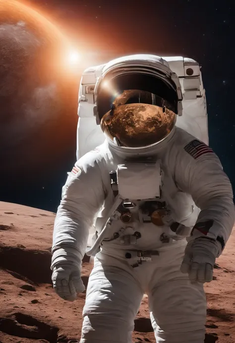 astronauta, heroic, andando na lua e com o planeta terra no fundo da imagem