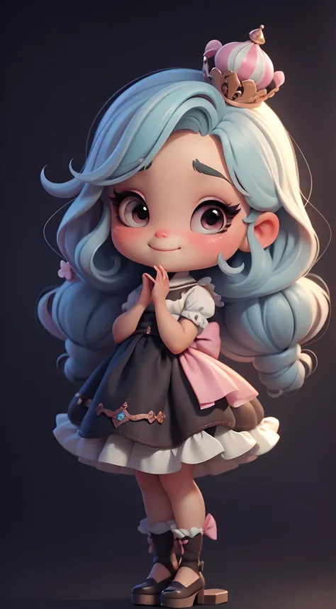 Create an 18K version of the baby chibi character Vanellope von Schweetz Disney. Baby Chibi Vanellope por Schweetz : Deve ficar charmoso e bonito, Keep the iconic elements of the original character. Circus of Soleil should have a round face with large dime...