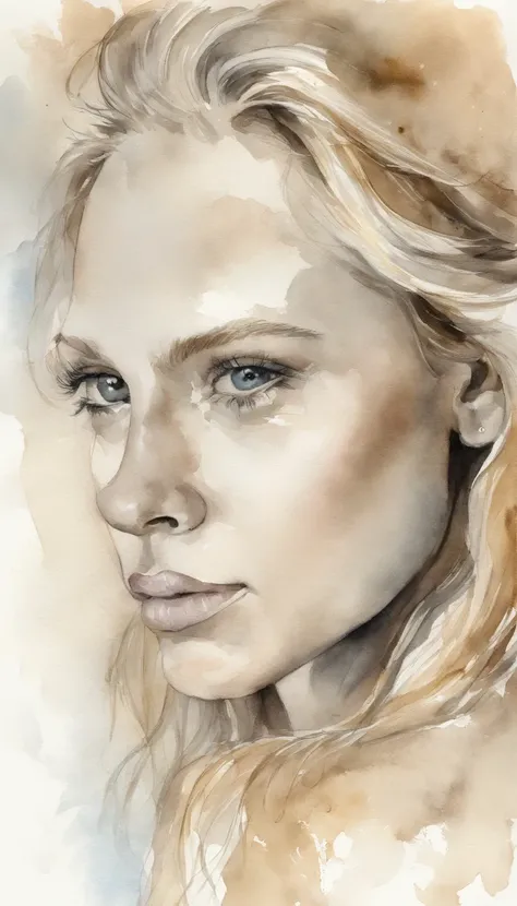 blonde girl, olhos azuis vibrantes, busto, parte superior, Serious expression, olhar em branco, Beautiful, perfeito, blonde hair, cabelo grande, dourado, dourado, sunlight, meia franja cobrindo um olho, reto, cabelos finos, rosto fino, top branco, decote, ...