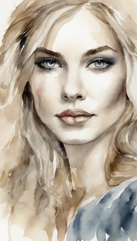 blonde girl, olhos azuis vibrantes, busto, parte superior, Serious expression, olhar em branco, Beautiful, perfeito, blonde hair, cabelo grande, dourado, dourado, sunlight, meia franja cobrindo um olho, reto, cabelos finos, rosto fino, top branco, decote, ...