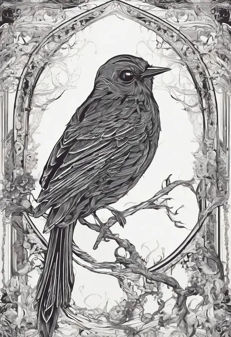 A nightingale，Detailed drawing，Bright eye outline