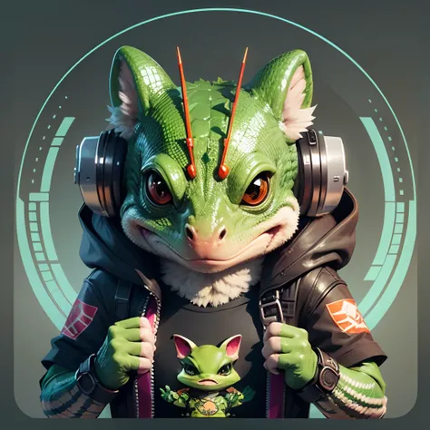 lizard mascot cyberpunk style, t-shirt design, super cute, 2d, vector, flat --auto --s2