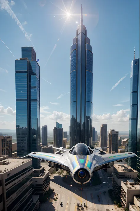 Wide angle shot of an African empire with African designed buildings, fly over glass tunnels in the sky, metallic and chrome flying cars in the sky,  futuristic drones flying in the sky, hologram neon billboards on tall african designed sci-fi buildings, b...