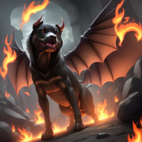 Devil pit bull with wings flames dungeon crawler