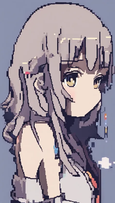 (pixel art), anime girl, cute, black hair