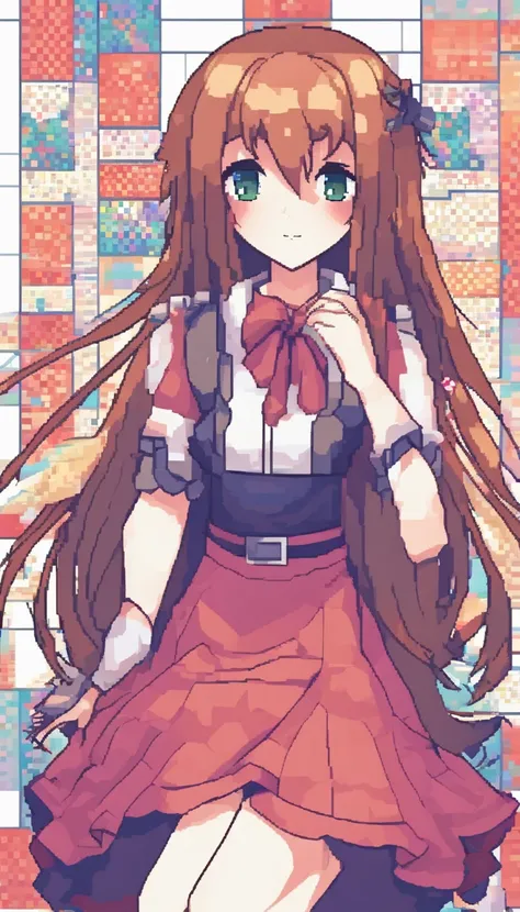 cute anime girl pixelated, long hair