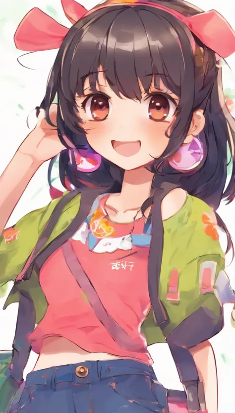 (anime), girl, cute, slim ,black hair, sport casual,