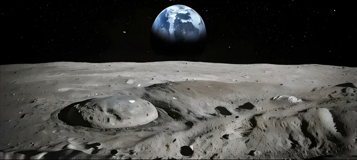 A closeup of a view of Earth from the Moon, Surface of the Moon, Background of the surface of the Moon, Standing on the Moon, Lunar Scenery, on the surface of the moon, Na lua, Lua colide com a Terra, Paisagem lunar, A Lua colide com a Terra, solo lunar, n...