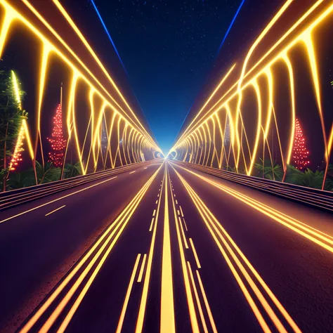 a car traveling in the futuristic and psychodelic roadway, trail of lights, bokeh, unreal engine