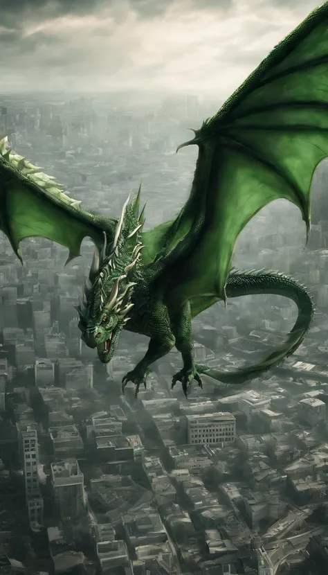 Green Dragon in flight from geo data in the style of a detailed photo shoot of hyperrealism