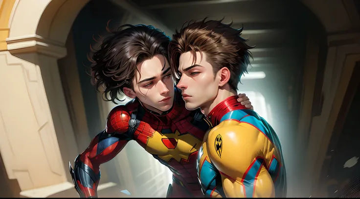 Marvel comics style. Dc comics style. Bart Allen/Impulse being a couple with Conner Kent/Kon-el/Superboy