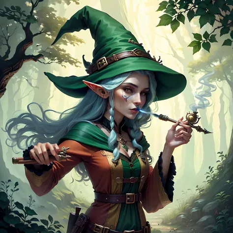 Elf witch smoking pipe