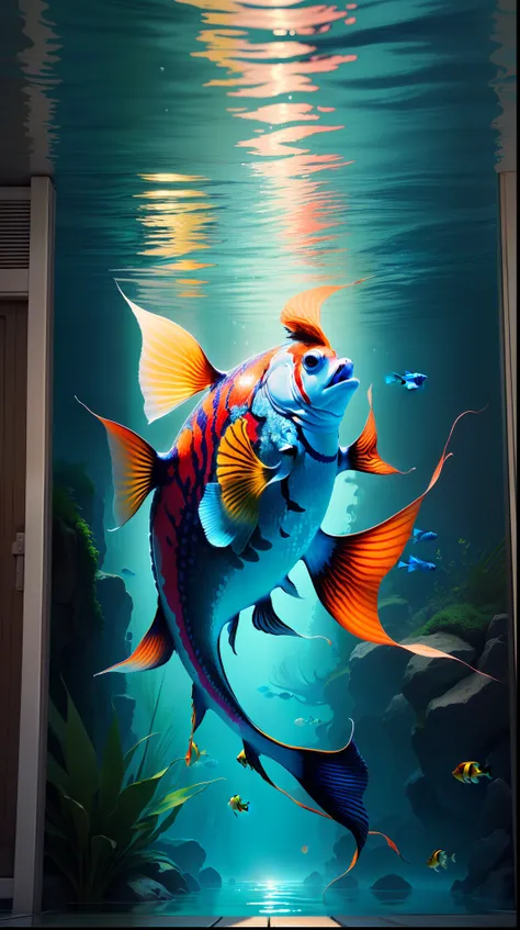 Graphic design in the water with tropical fish swimming