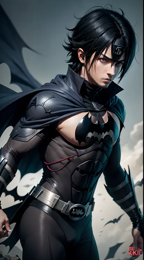 Sasuke Uchiha como Batman, extremamente realista, 8k