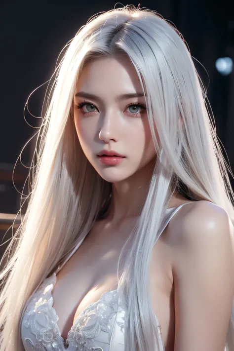 masutepiece, Highest Quality, (Solo Focus), (Perfect face:1.1), (high detailing:1.1), (ultradetailed eyes), Dramatic, Man with pale skin and long voluminous white hair, White eyes, Solo, Long hair, Sephiroth, Moon, Night, white luxury suit, Covered navel, ...