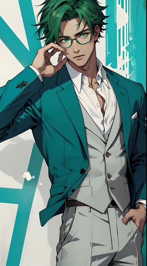 Allback,eye glass,Blue suit,cigarettes,green colored eyes