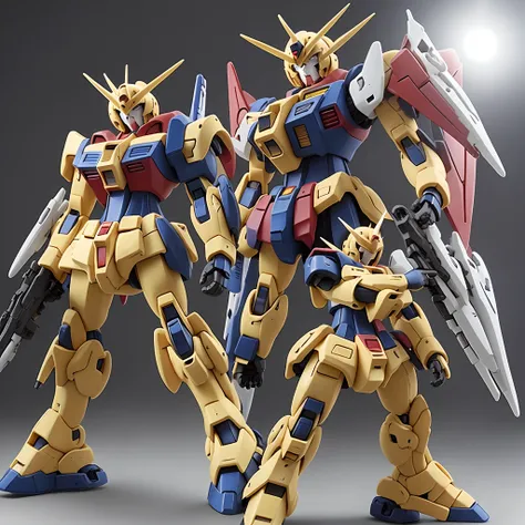 A yellow, blue, white, gundam