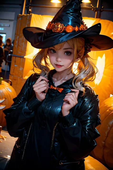 1girl, halloween style, witch clothe, pumpkins, high_res