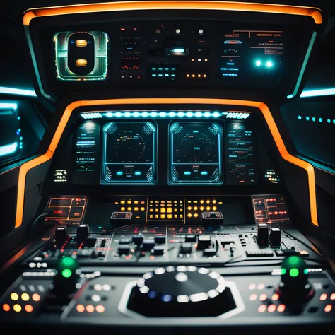 a close up of a control panel in a car with a lot of lights, in a spaceship cockpit, luminous cockpit, softly glowing control panels, inside a spaceship, inside a space ship, high tech space ship interior, detailed spaceship interior, the console is tall a...