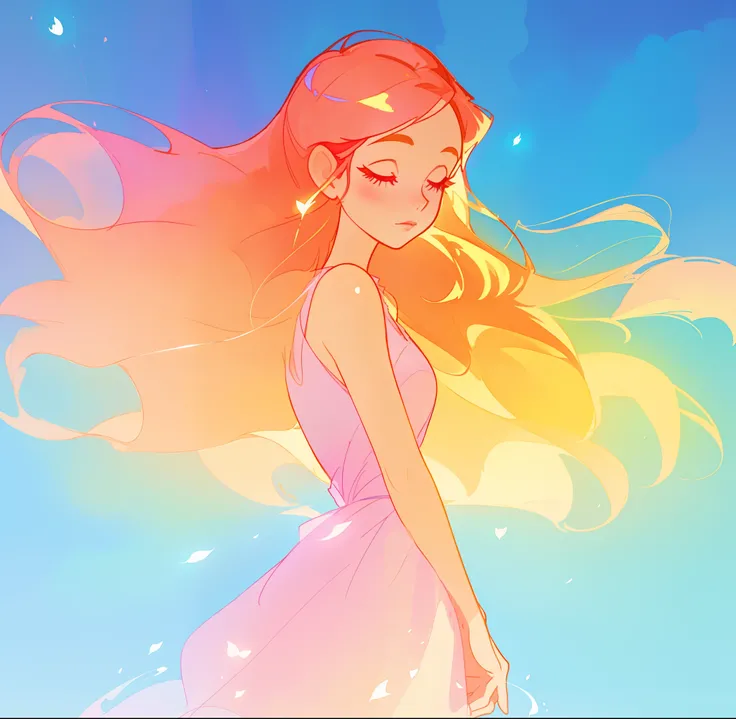 beautiful girl in pink white dress, fairy dress, long gold and red hair, watercolor illustration, inspired by Glen Keane, inspired by Lois van Baarle, disney art style, by Lois van Baarle, glowing aura around her, by Glen Keane, jen bartel, glowing lights!...