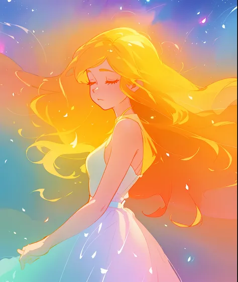 beautiful girl in white dress, fairy dress, long golden hair, watercolor illustration, inspired by Glen Keane, inspired by Lois van Baarle, disney art style, by Lois van Baarle, glowing aura around her, by Glen Keane, jen bartel, glowing lights! digital pa...