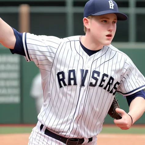 Realistic white boy playing baseball