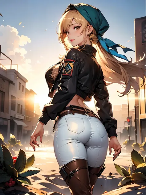 Post apocalyps, ((in a dessert:1.5)), a matured woman with long hair and a white outfit, (standing at oasis:1.2), Arabian, from arknights, artwork in the style of guweiz, bodyesbian, fine details. girls frontline, beautiful anime illustration, from girls f...