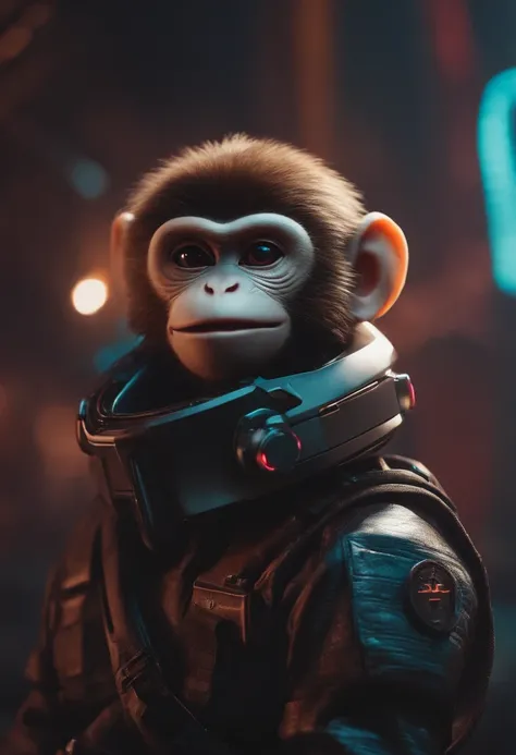 Realistic portrait photography + dynamic composition for anthropomorphic chibi vaporwave monkey movie shooting, incredible detail, sharpening, detail + intricate detail + professional lighting, cyberpunk, gamer.