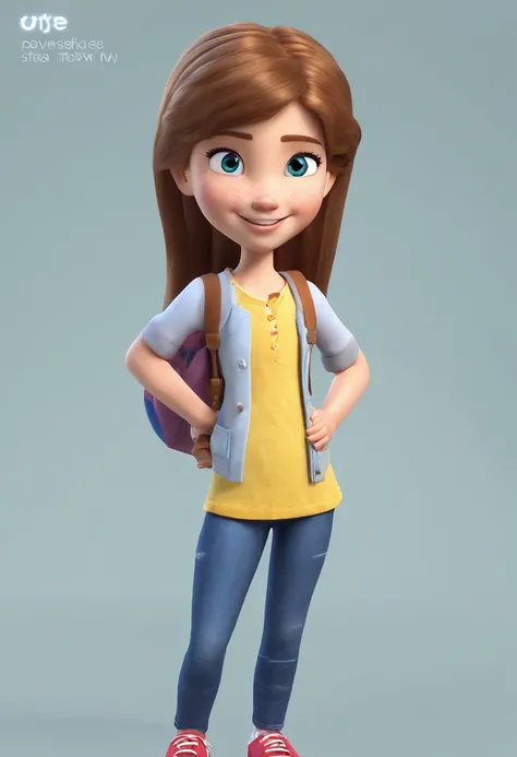 Create a series of detailed images of the character Sofia, in different poses and with different expressions. Sofia is a seven-year-old girl with long light brown hair and bright, expressive blue eyes. Her fair skin is dotted with adorable freckles, giving...