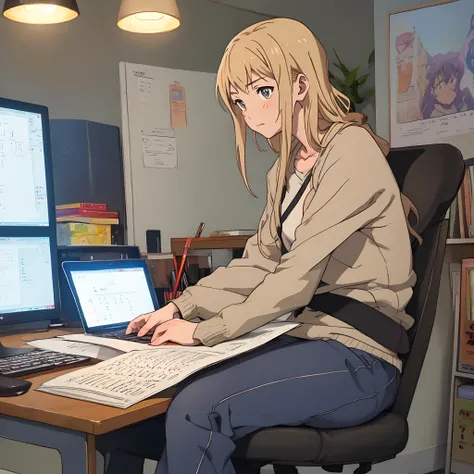 Gril sitting aside with boy studying anime