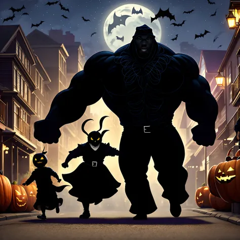 10 FEET TALL BIG BLACK GUY WITH MASSIVE STRENGTH CHASING SMALL CHILD DOWN THE STREET ON HALLOWEEN NIGHT