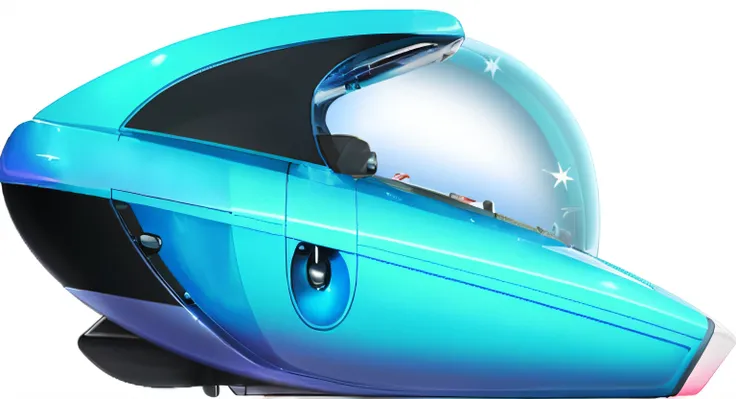 Close-up of a blue submarine，There is a star on the side, aerodynamic design, aerodynamic body, glowing blue interior components, aerodynamic, cryogenic pods, digital painted, Close-up Shot Shot, catia, duck themed spaceship, Blue Submarine No. 6, blue chr...