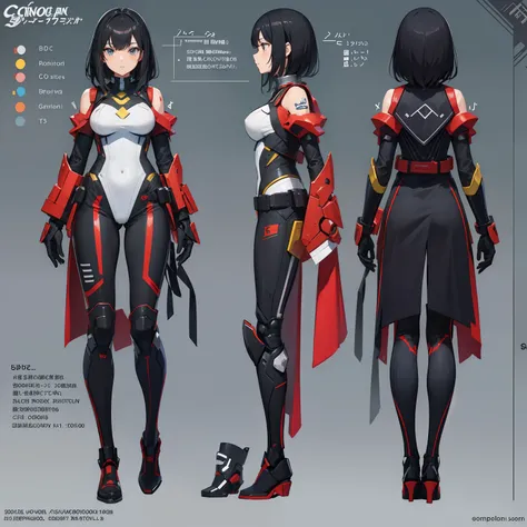 (character sheet),solo,A teen age girl , highlighted black hair, wearing super heroes suit,line art , ,character sheet detailed,T-poses , highly detailed body parts