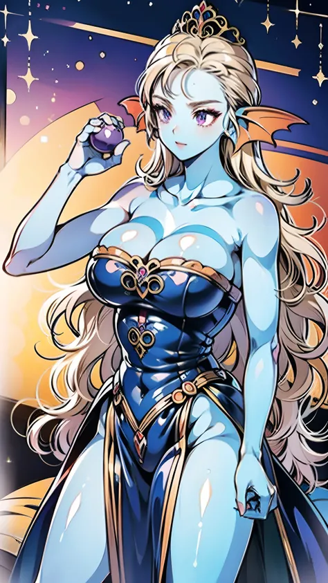 8K,high quality,anime,married woman,beautiful,beautiful,bright,eye highlights,purple eyes,sexy,super big tits,oversized boobs,dark blue nipples,erotic,beautiful line drawing. Blue skin, blue and orange gradient fins, nude, nothing on, nothing on, nothing o...