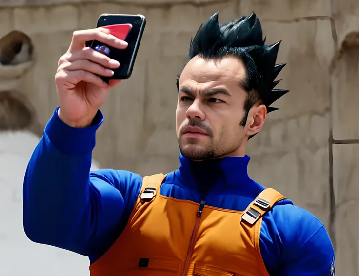 Vegeta taking a selfie of him wearing a Gorka 4 holding an Ak-74