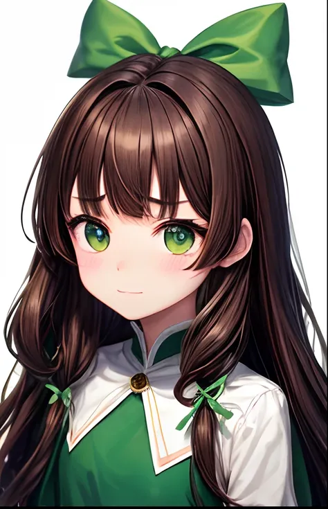 girl with、No background、without background、Background through、brown haired、Brown hair、The long-haired、Long、Subject bangs、Pattsun bangs、Aligned bangs、Sareme、drooping eyebrows、Takuambi、Marovi、Round eyebrows、Green eyes、green colored eyes、、embarrassed、Shy face...